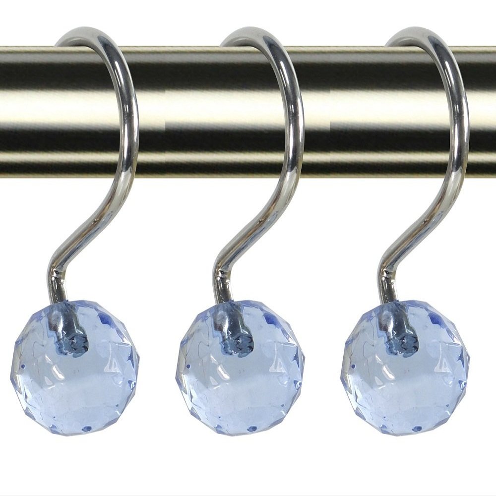 Daniel's Bath & Beyond 12 Piece Crystal Shower Hooks, Turquoise, 20" x 32"/20" x 20"/16" x 20"