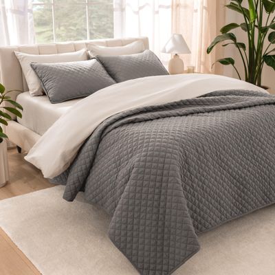 Bare Home Coverlet Set - Full/Queen - Lightweight Bed Decor - Comforter Alternative - All-Season Quilted Bedspread (Full/Queen, Grey)