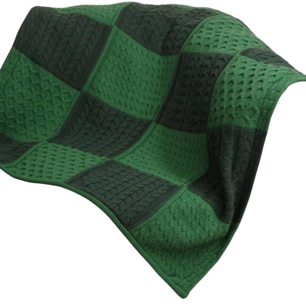 Aran Woollen Mills Irish Knit Blanket Merino Wool Patchwork Intarsia Throw Made in Ireland (Kiwi/Connemara Green)
