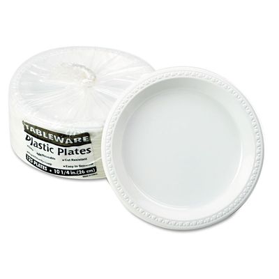 Tablemate TM10644WH Plastic Dinnerware, Plates, 10 1/4-Inch dia, White, 125/Pack