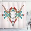 Ambesonne Western Shower Curtain, Bull Skull Illustration with Ornament Geometric Style, Cloth Fabric Bathroom Decor Set with Hooks, 69" W x 75" L, Aqua view 1