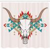 Ambesonne Western Shower Curtain, Bull Skull Illustration with Ornament Geometric Style, Cloth Fabric Bathroom Decor Set with Hooks, 69" W x 75" L, Aqua view 2
