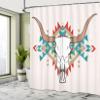 Ambesonne Western Shower Curtain, Bull Skull Illustration with Ornament Geometric Style, Cloth Fabric Bathroom Decor Set with Hooks, 69" W x 75" L, Aqua view 4
