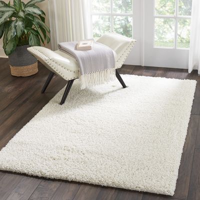 Nourison Home Malibu Shag Solid Ivory 3'11" x 5'11" Area-Rug, Easy-Cleaning, Non Shedding, Bed Room, Living Room, Dining Room, Kitchen (4x6)