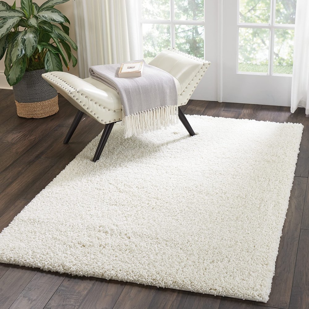Nourison Home Malibu Shag Solid Ivory 3'11" x 5'11" Area-Rug, Easy-Cleaning, Non Shedding, Bed Room, Living Room, Dining Room, Kitchen (4x6)