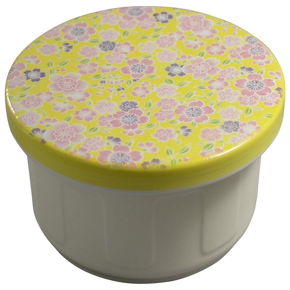  Arita Ware Y056-2 Ceramic Ohitsu Rice Storage 1.5 Cup Microwave Safe Flat Lid Sakura Yuzen