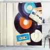 Ambesonne Indie Shower Curtain, Gramophone Records and Old Audio Cassettes on Wooden Table Nostalgia Music, Cloth Fabric Bathroom Decor Set with Hooks, 69" W x 75" L, Orange Black view 1