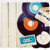 Ambesonne Indie Shower Curtain, Gramophone Records and Old Audio Cassettes on Wooden Table Nostalgia Music, Cloth Fabric Bathroom Decor Set with Hooks, 69" W x 75" L, Orange Black view 2
