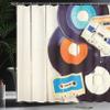 Ambesonne Indie Shower Curtain, Gramophone Records and Old Audio Cassettes on Wooden Table Nostalgia Music, Cloth Fabric Bathroom Decor Set with Hooks, 69" W x 75" L, Orange Black view 3