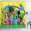 Ambesonne Indie Shower Curtain, Colorful Funny Hand Drawn Crazy Doodle Monsters in Nature Rainbow and Flowers Grungy, Cloth Fabric Bathroom Decor Set with Hooks, 69" W x 75" L, Yellow Blue view 1