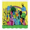 Ambesonne Indie Shower Curtain, Colorful Funny Hand Drawn Crazy Doodle Monsters in Nature Rainbow and Flowers Grungy, Cloth Fabric Bathroom Decor Set with Hooks, 69" W x 75" L, Yellow Blue view 2