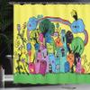 Ambesonne Indie Shower Curtain, Colorful Funny Hand Drawn Crazy Doodle Monsters in Nature Rainbow and Flowers Grungy, Cloth Fabric Bathroom Decor Set with Hooks, 69" W x 75" L, Yellow Blue view 3