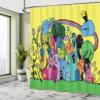 Ambesonne Indie Shower Curtain, Colorful Funny Hand Drawn Crazy Doodle Monsters in Nature Rainbow and Flowers Grungy, Cloth Fabric Bathroom Decor Set with Hooks, 69" W x 75" L, Yellow Blue view 4