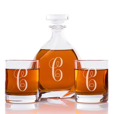 Abby Smith Lavish Style Initial Engraved Liszt Decanter with Rocks Glass Set, Letter C