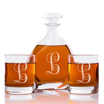 Abby Smith Lavish Style Initial Engraved Liszt Decanter with Rocks Glass Set, Letter L