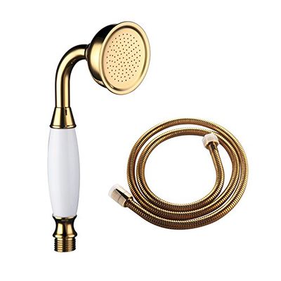 Shile Traditional Brass Ceramics Telephone Handheld Shower Head with 1.5 Meter Hose for Bathroom Gold Finish
