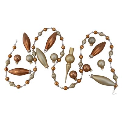 Beaded Garland, Mini Tree Topper and Glass Ornaments - Gold and Bronze Tone - 16pc