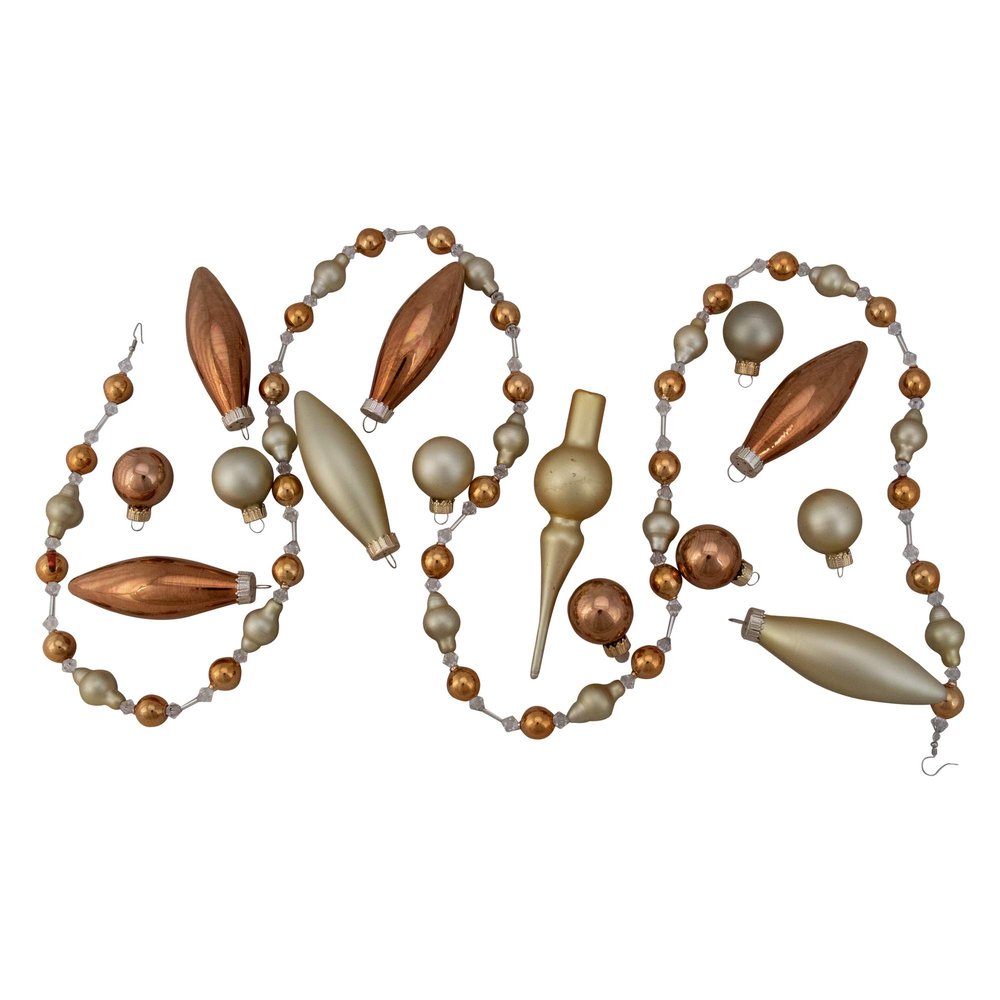 Beaded Garland, Mini Tree Topper and Glass Ornaments - Gold and Bronze Tone - 16pc
