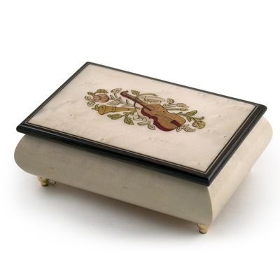 Incredible Ivory Italian Music Box with Violin and Floral Inlay - Many Songs to Choose - What The World Needs Now
