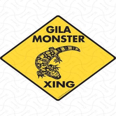 Warning! Gila Monster Xing Sign - Caution Gila Monster Crossing Sign (12" x 12") - Heavy Duty Exterior Rust Free .040 Thick Aluminum Wildlife Lizard Animal Sign with Weatherproof and UV Protection - Warning Beware of Gila Monster Yard Sign - 12" x 12