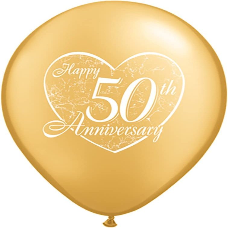 10 Piece 50th "50" 11" Metallic Gold Color Anniversary Latex Balloons