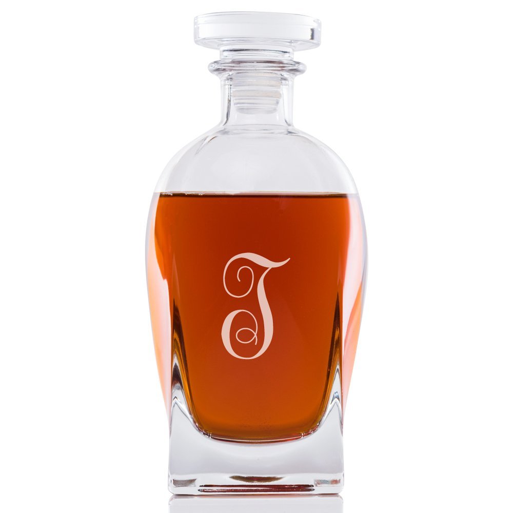 Abby Smith Lavish Style Initial Engraved Rocco Glass Decanter, Letter T