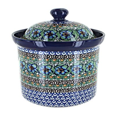 Blue Rose Polish Pottery - Green Mardi Gras Medium Canister - 5.5 Cup Capacity - Hand-Painted Polish Pottery Ceramic Kitchen Storage Jar with Lid