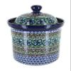 Blue Rose Polish Pottery - Green Mardi Gras Medium Canister - 5.5 Cup Capacity - Hand-Painted Polish Pottery Ceramic Kitchen Storage Jar with Lid view 1
