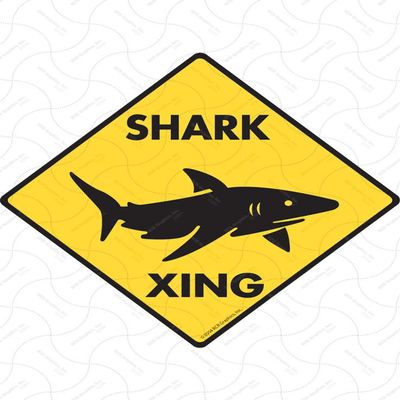 Warning! Shark Xing Sign - Caution Shark Crossing Sign (12" x 12") - Heavy Duty Exterior Rust Free .040 Thick Aluminum Wildlife Fish Animal Sign with Weatherproof and UV Protection - Warning Beware of Shark Yard Sign - 12" x 12"