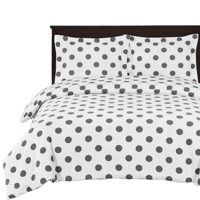 8pc Polka Dots Grey & White Bed in a Bag Duvet Set Includes Cotton 3pc Duvet Cover Set +4pc California King Sheet Set +1pc King/Calking Down Alternative Comforter