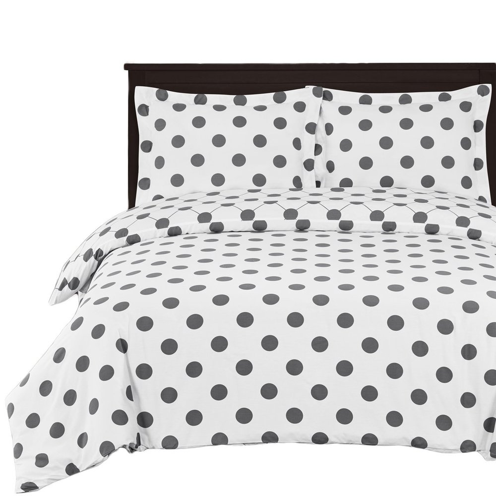 8pc Polka Dots Grey & White Bed in a Bag Duvet Set Includes Cotton 3pc Duvet Cover Set +4pc California King Sheet Set +1pc King/Calking Down Alternative Comforter