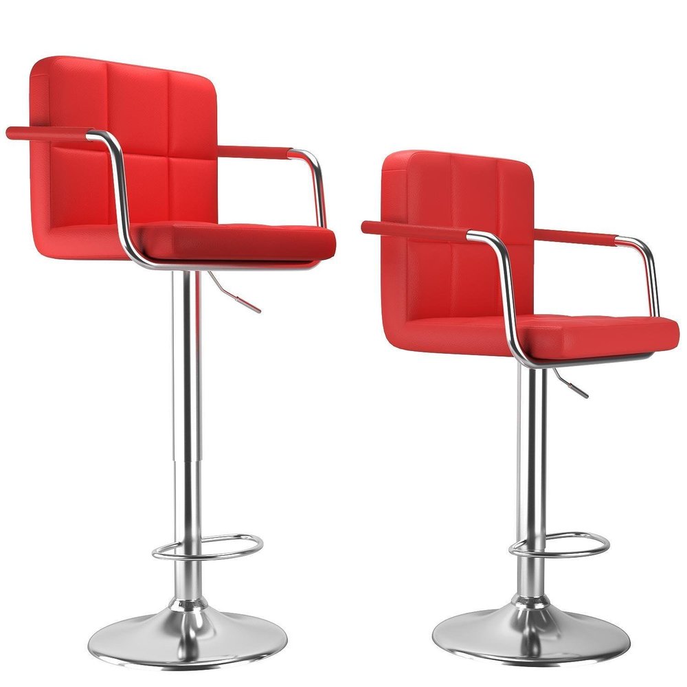 Garain Barstools Set of 2, Modern Adjustable PU Leather Hydraulic Swivel Square Bar Stools Counter Height Chairs with Armrest for Kitchen, Home, Office, 4 Colors (US Stock) (Red)