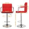 Garain Barstools Set of 2, Modern Adjustable PU Leather Hydraulic Swivel Square Bar Stools Counter Height Chairs with Armrest for Kitchen, Home, Office, 4 Colors (US Stock) (Red) view 3