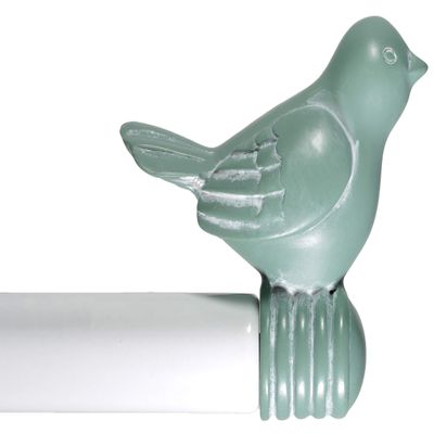 3/4-inch Cute Decorative Bird Adjustable Window Treatment Curtain Single Rod Set, 48" to 84" - Teal Finial