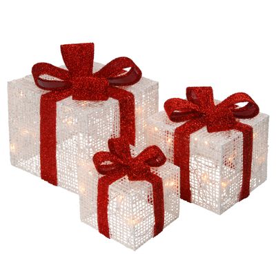 National Tree Set of 3 White Thread Giftbox with 35 Clear Indoor/Outdoor Lights (MZC-395)