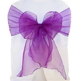 Wedding Linens Inc. (10 PCS 12" x 116" Organza Chair Sashes/Sheer Organza Angle End Chair Sash Bows Chair Bow Ties for Wedding Decoration Party Banquet Events - Purple