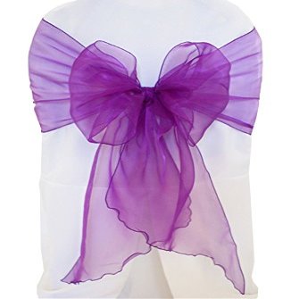 Wedding Linens Inc. (10 PCS 12" x 116" Organza Chair Sashes/Sheer Organza Angle End Chair Sash Bows Chair Bow Ties for Wedding Decoration Party Banquet Events - Purple