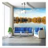 wall26 - Picture of a Lake and Trees with Colorful Leaves on an Evening in Autumn in Bavaria - Removable Wall Mural | Self-Adhesive Large Wallpaper - 100x144 inches view 1