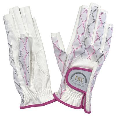 TOBIEMON Women's Stretch Glove for Golf Two-Handed White Pink Nail & All-Weather Type R & A Official Recognition L Size