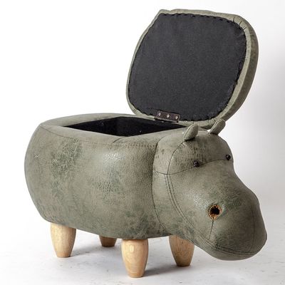 Visual taste Dreamer Creative Footstool Storage Ottoman upholstered Ride-on Stool Changing Shoes Solid Wood Hippo Modeling Decorative Furniture-I 65x35x37cm(26x14x15inch)
