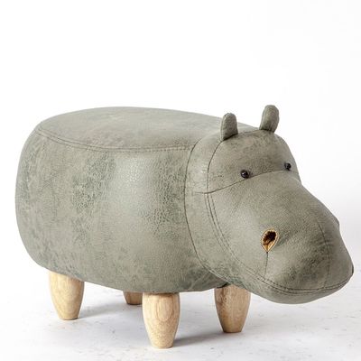 Visual taste Dreamer Creative Footstool Ottoman upholstered Ride-on Stool Changing Shoes Solid Wood Hippo Modeling Decorative Furniture-C 65x35x37cm(26x14x15inch)