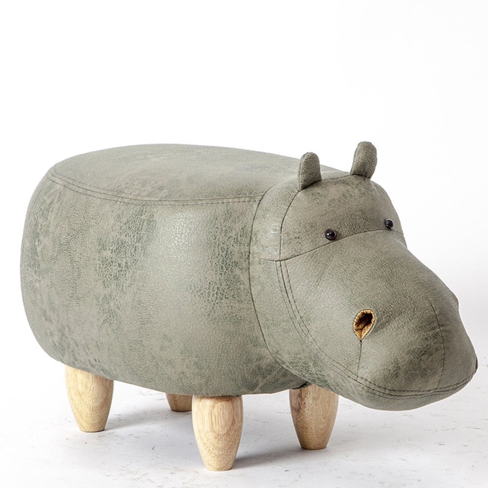 Visual taste Dreamer Creative Footstool Ottoman upholstered Ride-on Stool Changing Shoes Solid Wood Hippo Modeling Decorative Furniture-C 65x35x37cm(26x14x15inch)