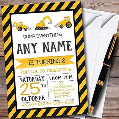 Digger Construction Dump Everything Personalized Childrens Birthday Party Invitations