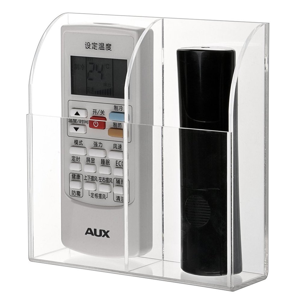 Hipiwe Wall Mount Remote Control Holder Acrylic Media Organizer, 2 Slots
