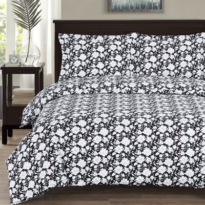 4-PC Agnes-Floral Print Includes- 3pc 100%Cotton Full/Queen Duvet Cover Set, 300TC Single ply Yarn with Button Enclosure Cover Set and Pillow Shams+1pc Full/Queen Down Alternative Comforter