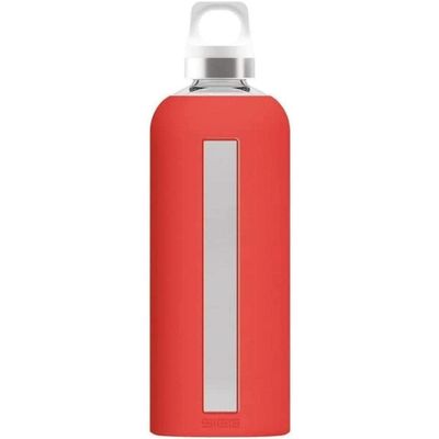 Sigg - Star Water Bottle - BPA-Free, Leak-Proof Glass Bottle, Anti-Shock - Non-Slip Silicone Case - Designed in Switzerland - Scarlet - 17 Oz