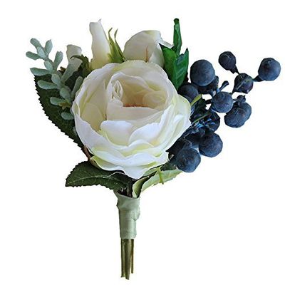 S_SSOY Boutonniere Bridegroom Groom Men's Boutonniere Groomsmen Best Man Boutineer Pin for Wedding Homecoming Prom Suit Decor Pack of 2