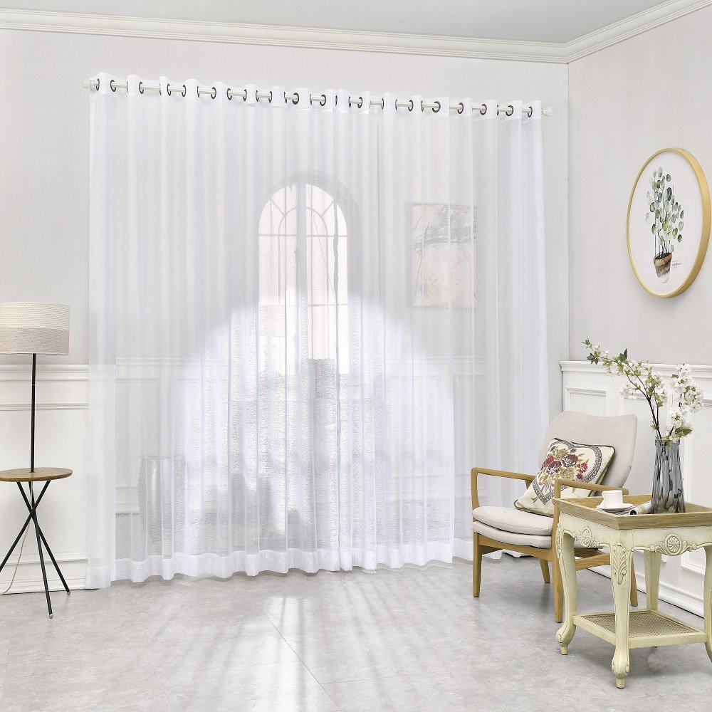 ASATEX Pair of White Extra Wide, Extra Long Length 108 x 108 Inch Sheer Wall to Wall Room Divider Curtains with 2 Matching Tie-Backs. Can Also Be Used As Outdoor Patio Curtains. KAR 108 x 108 White