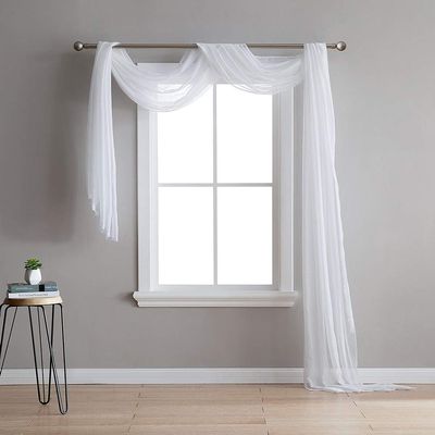 ASATEX White Color Extra Long Length 54 x 216 Inch (18 Feet) Faux Linen Sheer Window Scarf. Great As Canopy Bed Scarf, Window Valance, Wedding Backdrop, Holiday Or Party Decor. KAR 54" x 216" White
