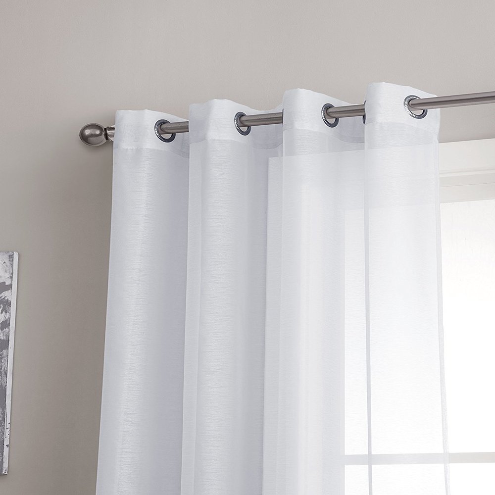 ASATEX Pair of White Color Extra Long Length 54 x 108 Inch Faux Linen Sheer Living Room Curtains. Grommet Window Panels Also Look Great in Kitchen, Dining, Boys or Girls Bedroom. KAR 54 x 108 White